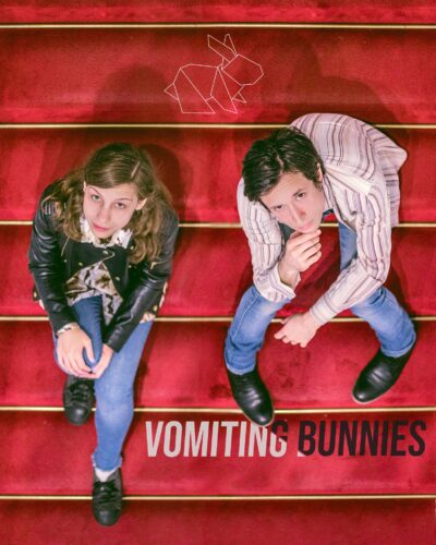 Vomiting Bunnies on red stairs